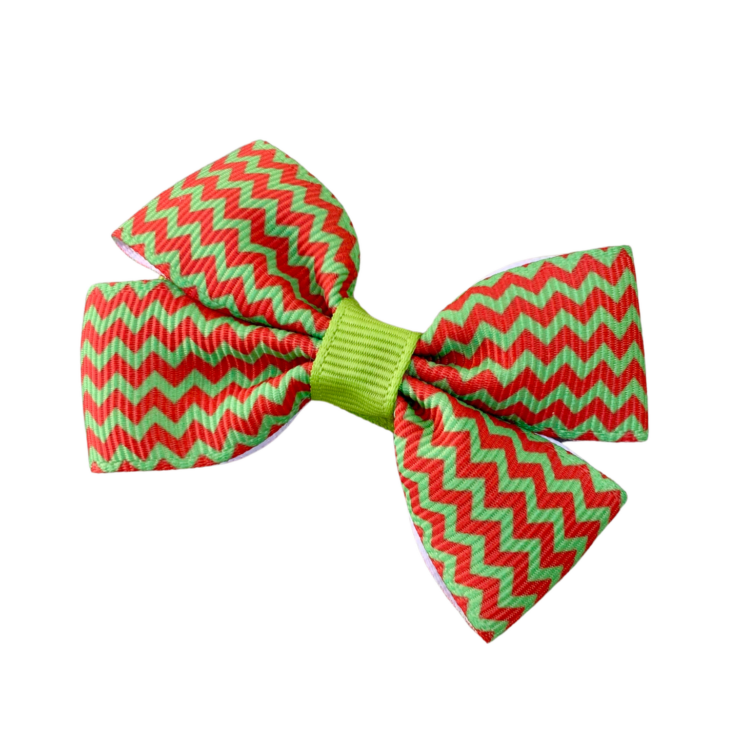 Red & Green Chevron Double Bow Hair Clip