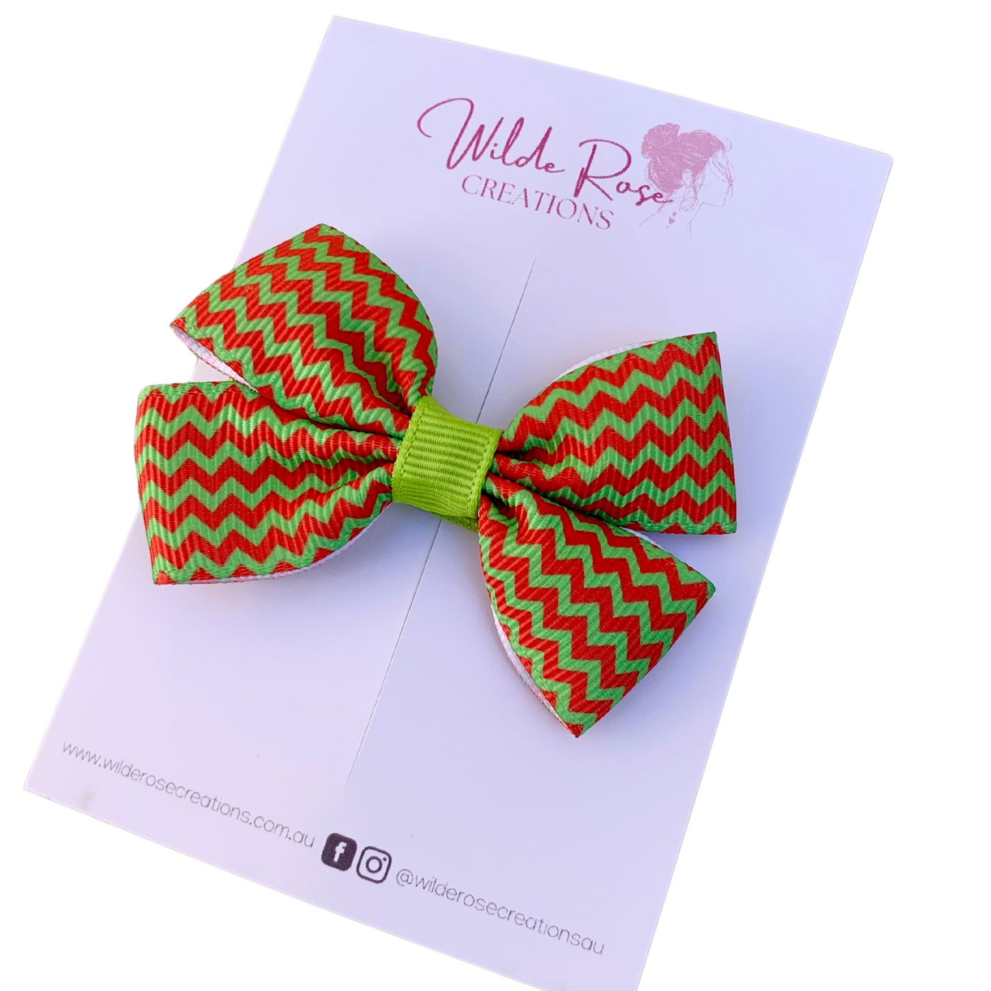 Red & Green Chevron Double Bow Hair Clip