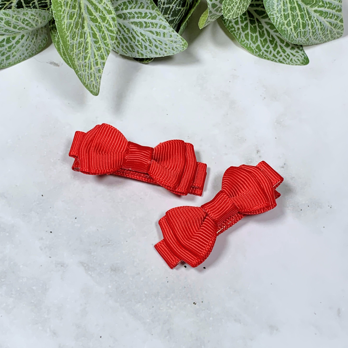 Red Mini Layered Bow Hair Clips - set of 2