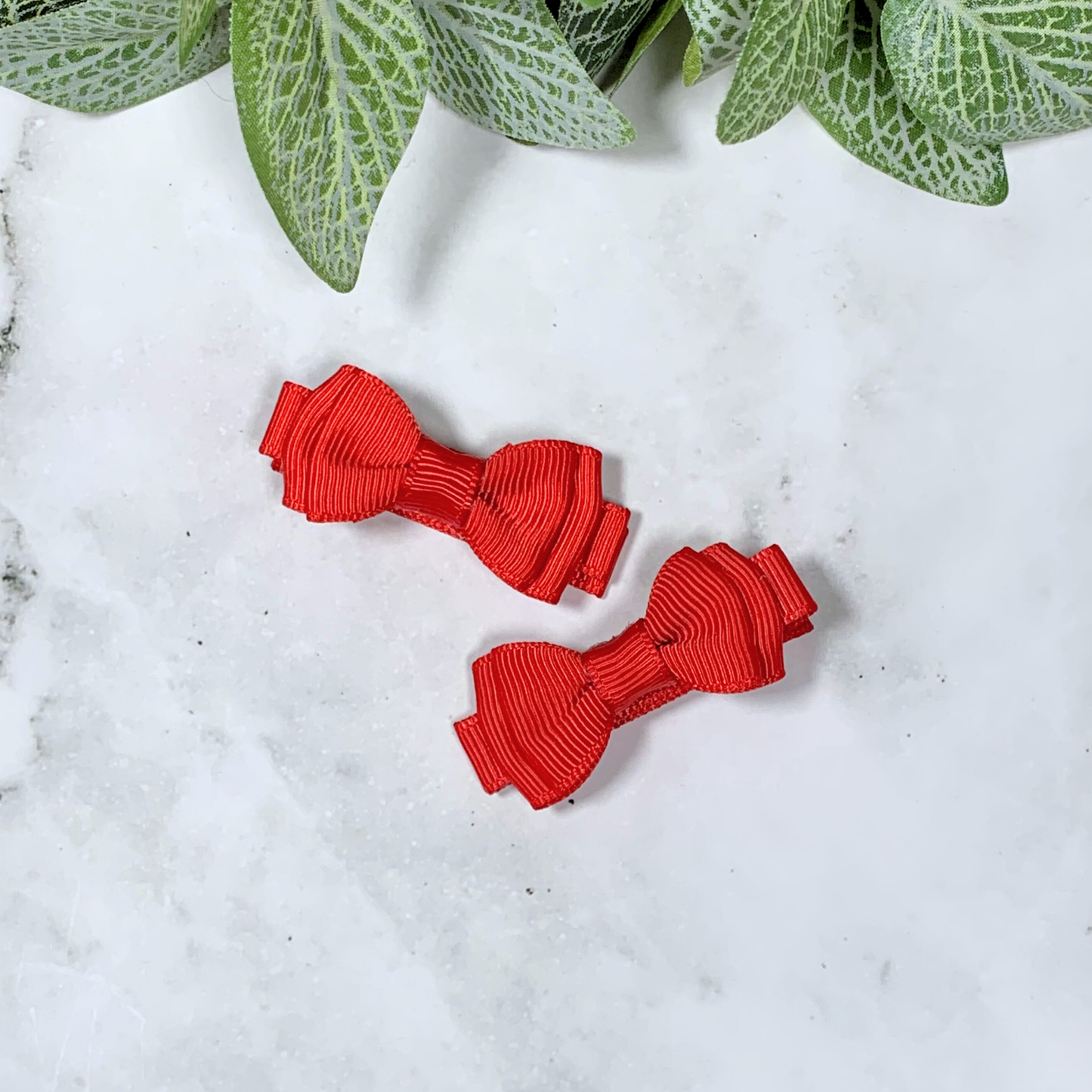 Red Mini Layered Bow Hair Clips - set of 2