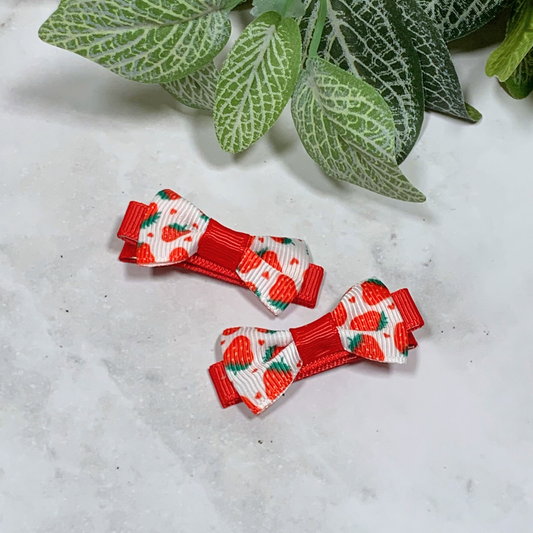 Red Strawberry Mini Bow Hair Clips - set of 2