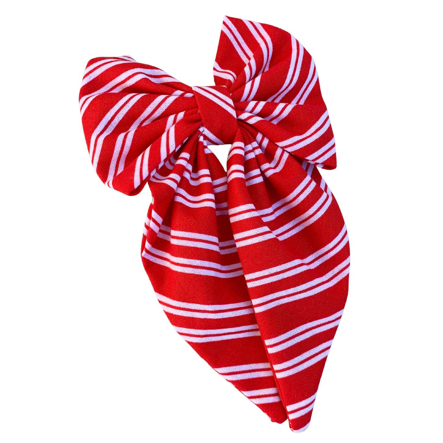 Red & White Stripe Fabric Bow Hair Clip with Tails