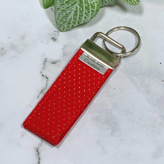 Red with Gold Dots Fabric Keyring