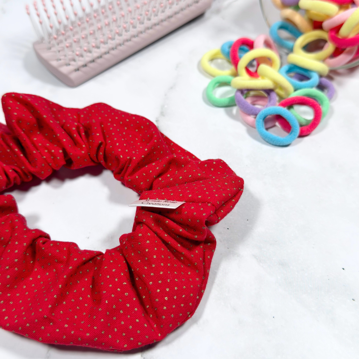 Red with Gold Dots Regular Scrunchie