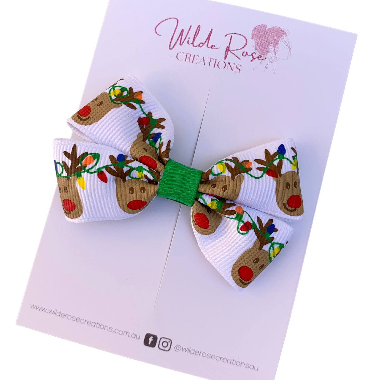 Reindeer Lights Double Bow Hair Clip