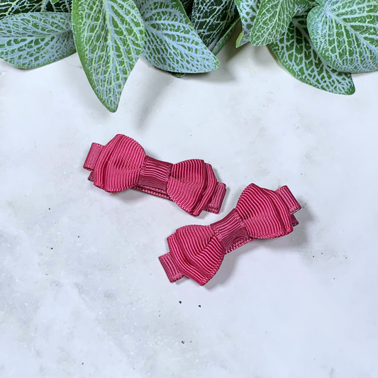 Rosewood Mini Layered Bow Hair Clips - set of 2