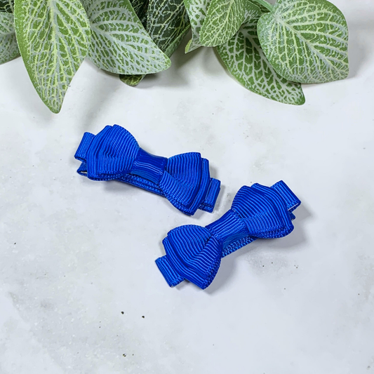 Royal Blue Mini Layered Bow Hair Clips - set of 2