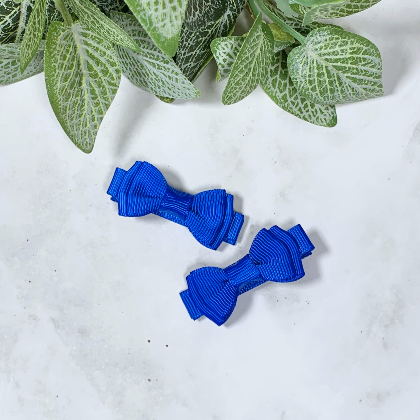 Royal Blue Mini Layered Bow Hair Clips - set of 2