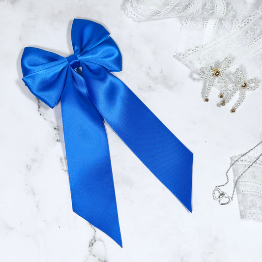 Royal Blue Satin Bow with Tails Hair Clip