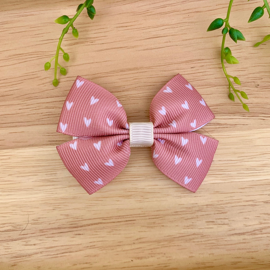 Salmon Hearts Double Bow Hair Clip