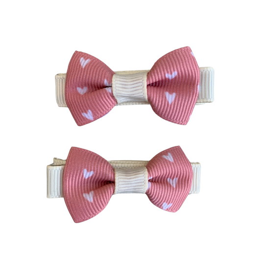 Salmon Hearts Mini Bow Hair Clips - 2pk