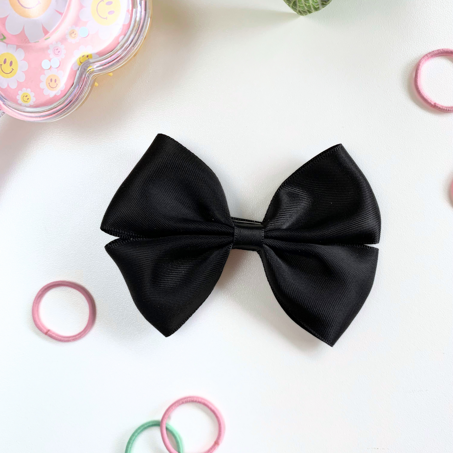 Black Satin Medium Double Bow Hair Clip