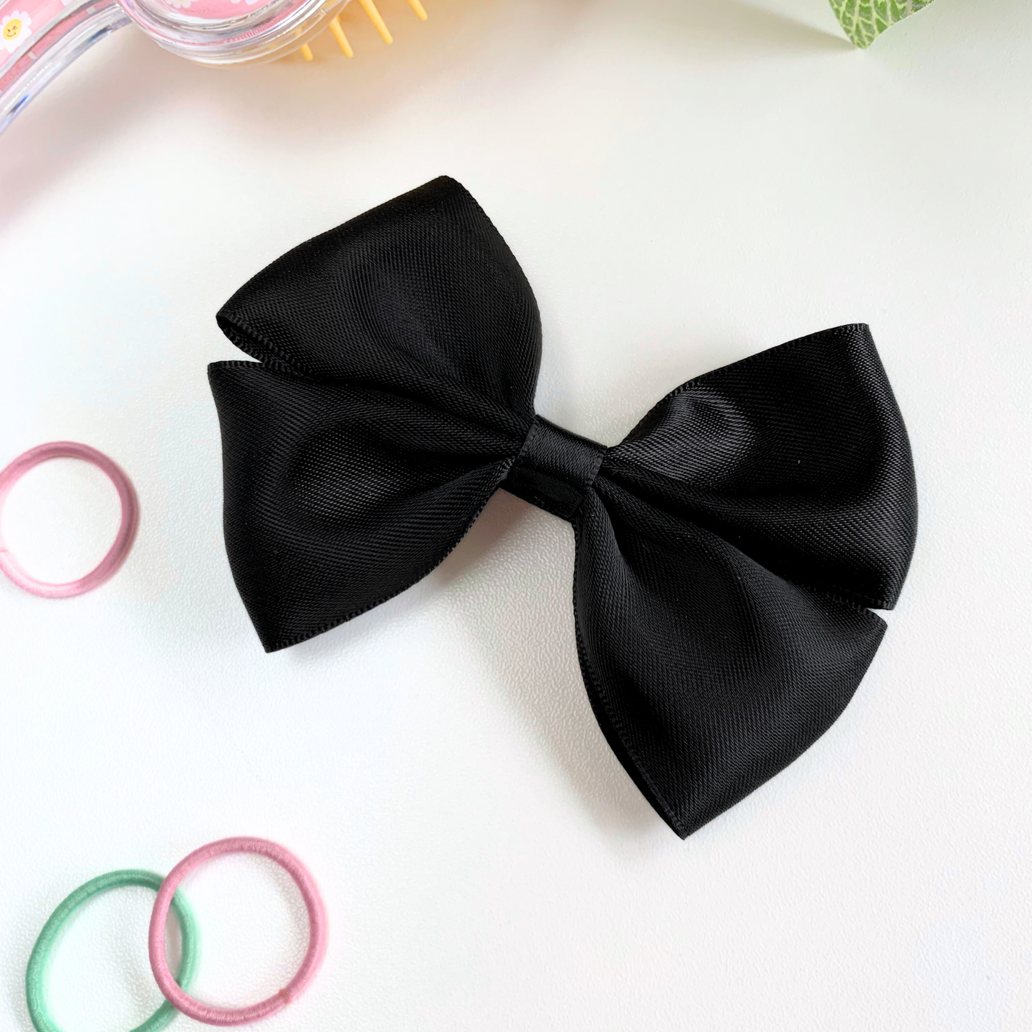 Black Satin Medium Double Bow Hair Clip