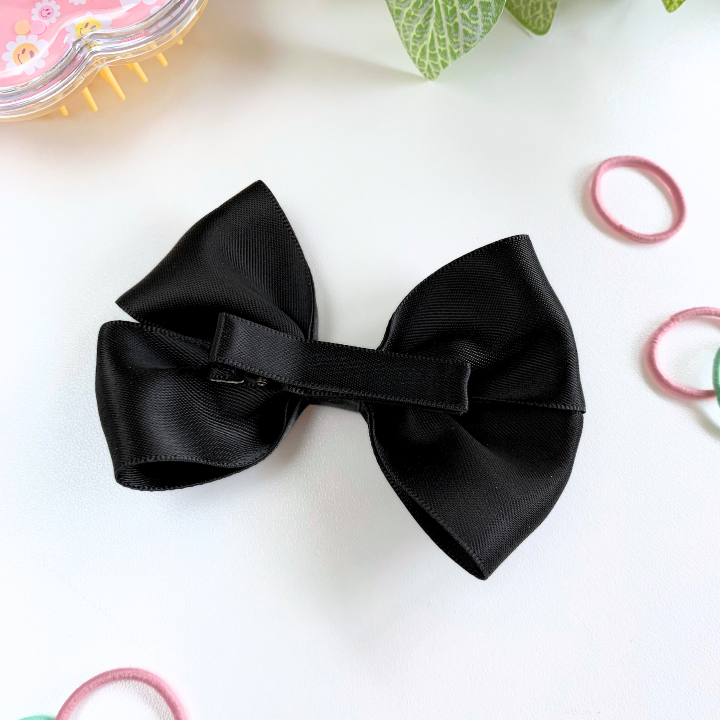 Black Satin Medium Double Bow Hair Clip