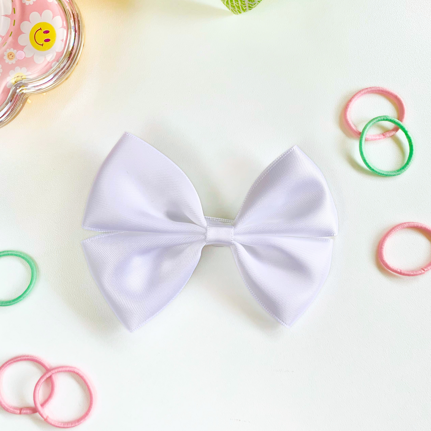 White Satin Medium Double Bow Hair Clip