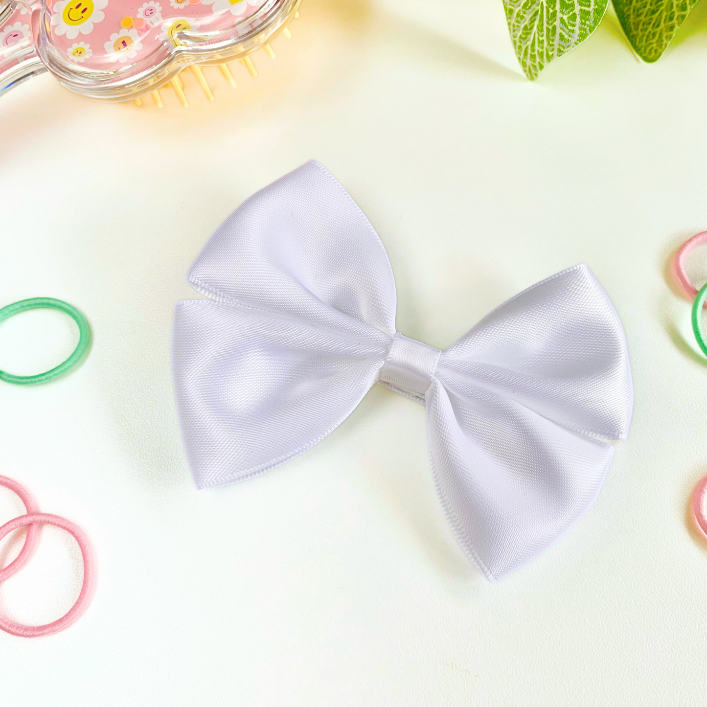 White Satin Medium Double Bow Hair Clip