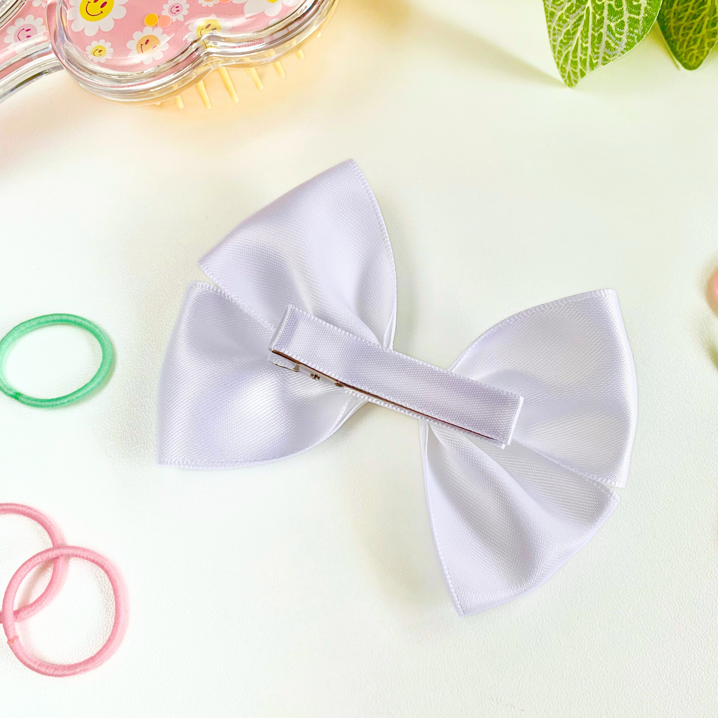 White Satin Medium Double Bow Hair Clip