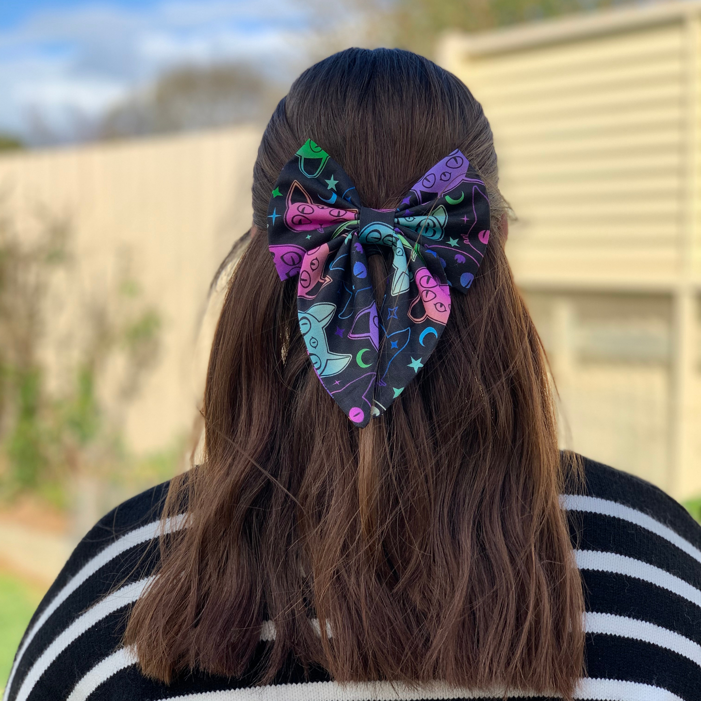 Spooky Cats Bow with Tails Hair Clip