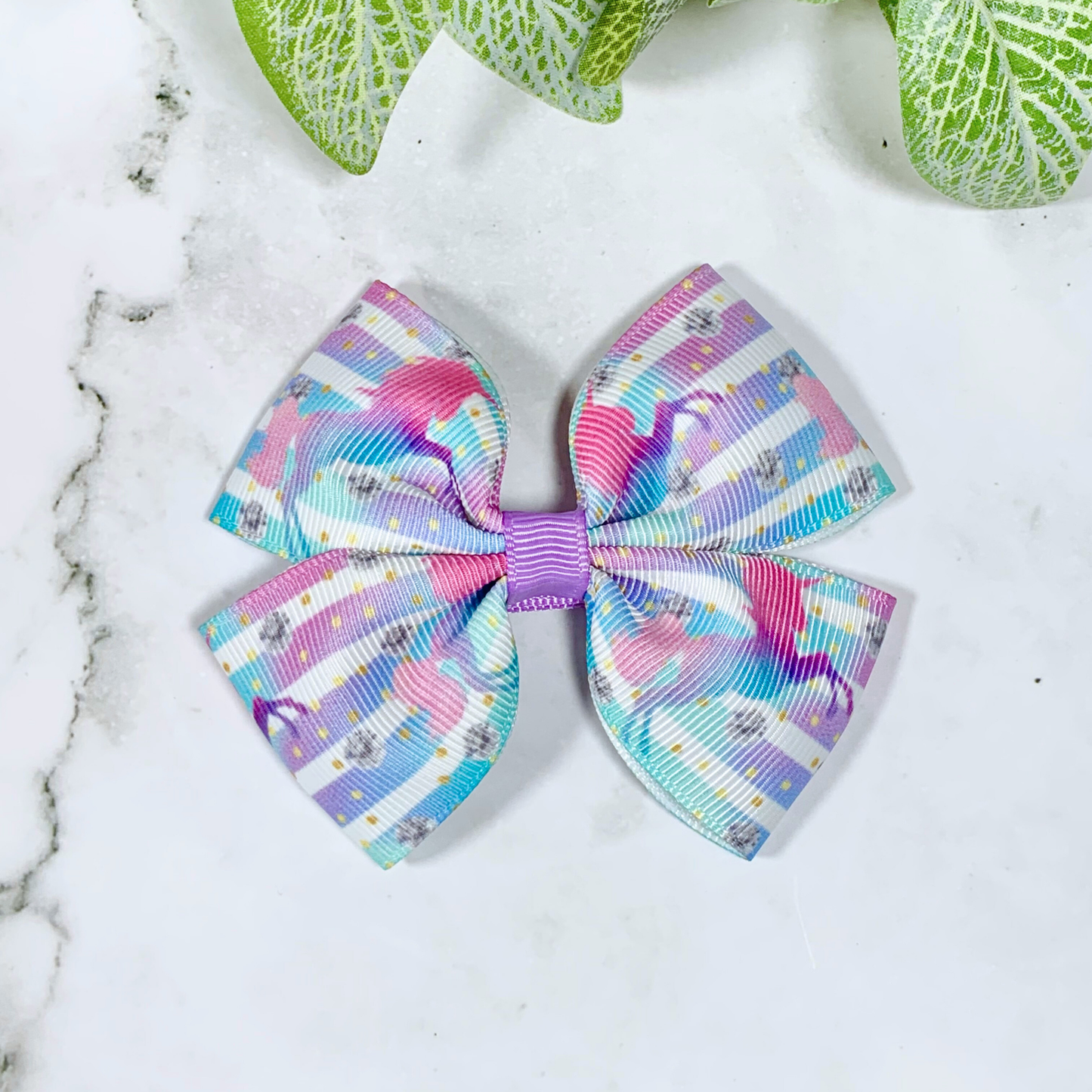 Striped Unicorn Medium Bow Hair Clip