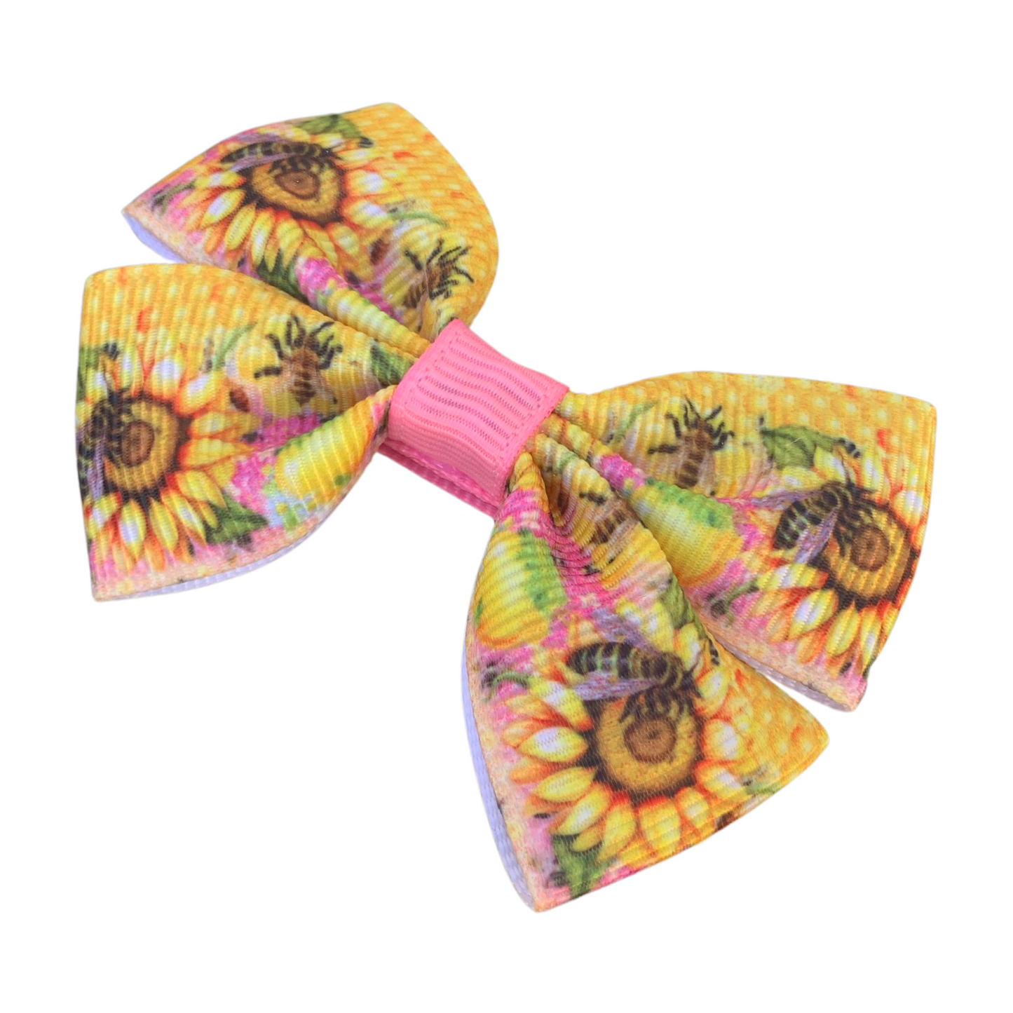 Sunflowers & Bees Print Double Bow Hair Clip