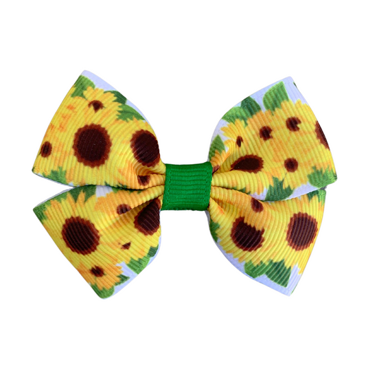 Sunflower Print Double Bow Hair Clip