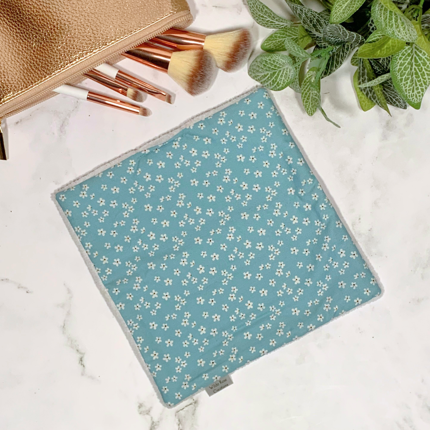 Light Teal Floral Face Washer