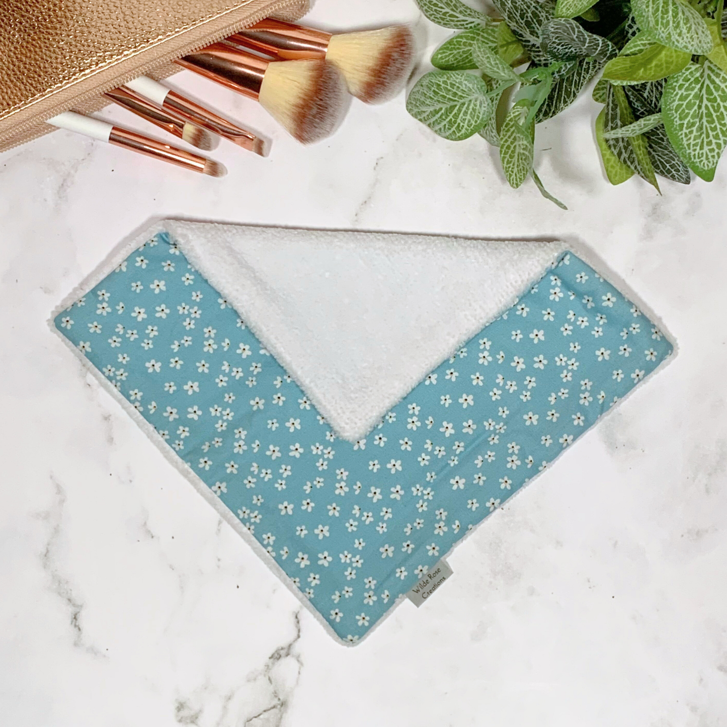 Light Teal Floral Face Washer