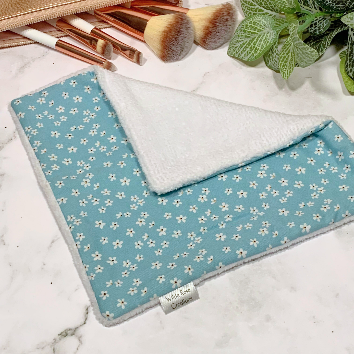 Light Teal Floral Face Washer