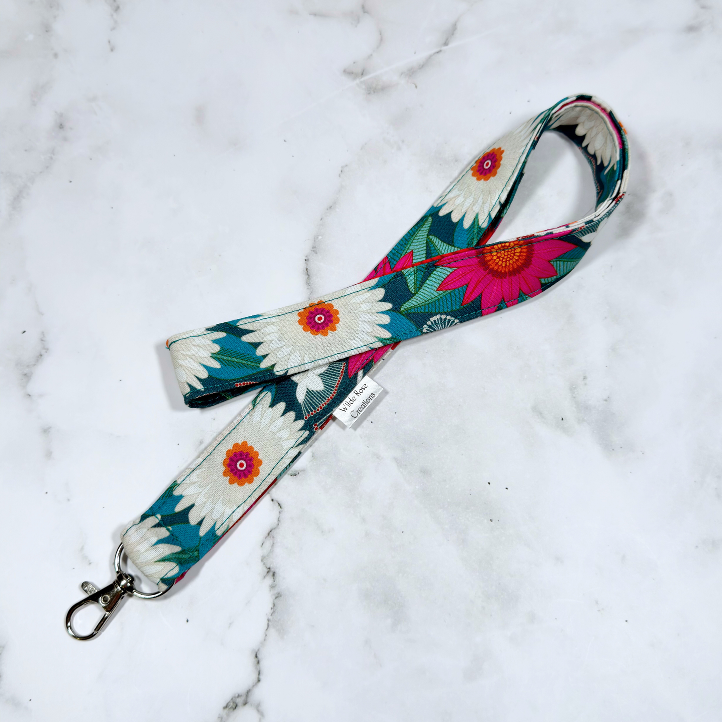 Teal Floral Lanyard