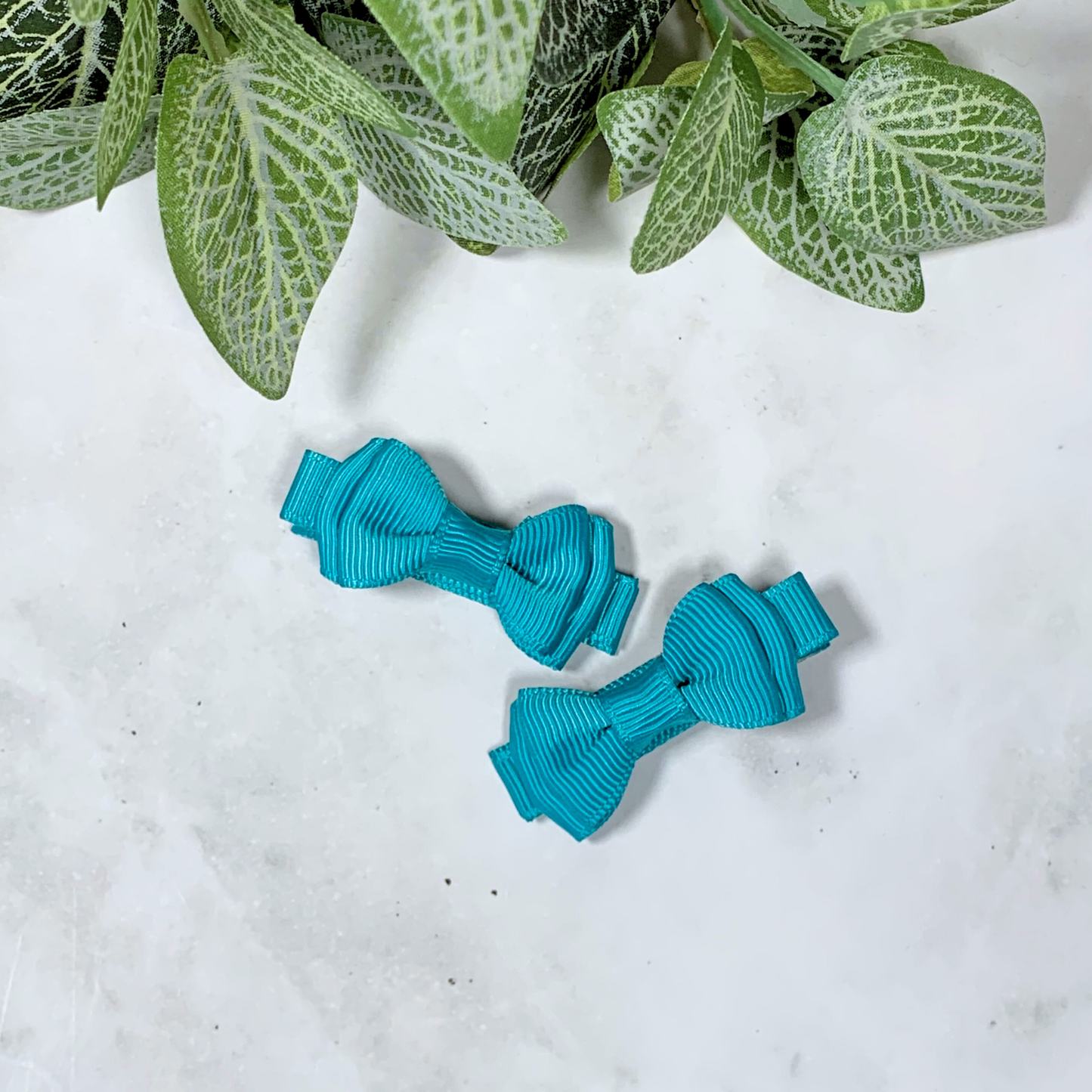 Teal Mini Layered Bow Hair Clips - set of 2