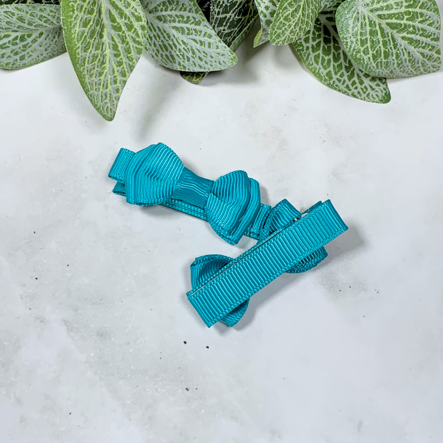 Teal Mini Layered Bow Hair Clips - set of 2
