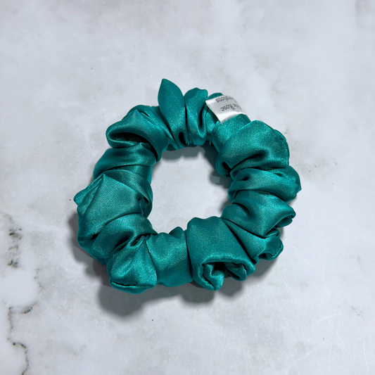 Teal Satin Petite Scrunchie