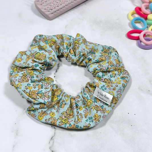 Vintage Blue Floral Regular Scrunchie
