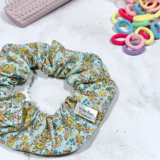 Vintage Blue Floral Regular Scrunchie
