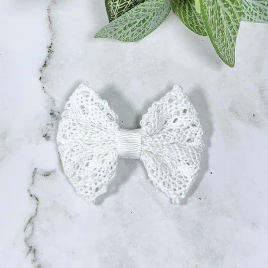 White Crochet Lace Small Bow Hair Clip