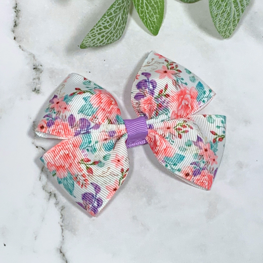 White Floral Medium Bow Hair Clip