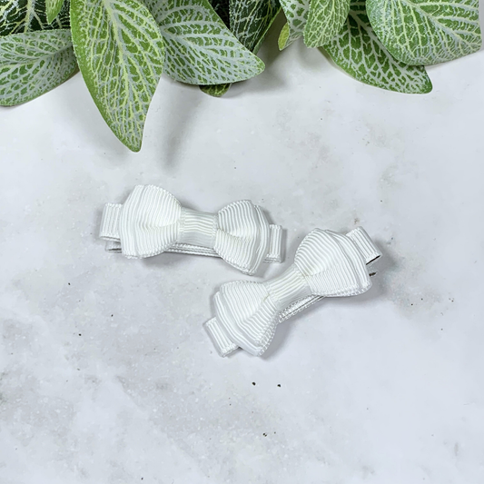 White Mini Layered Bow Hair Clips - set of 2