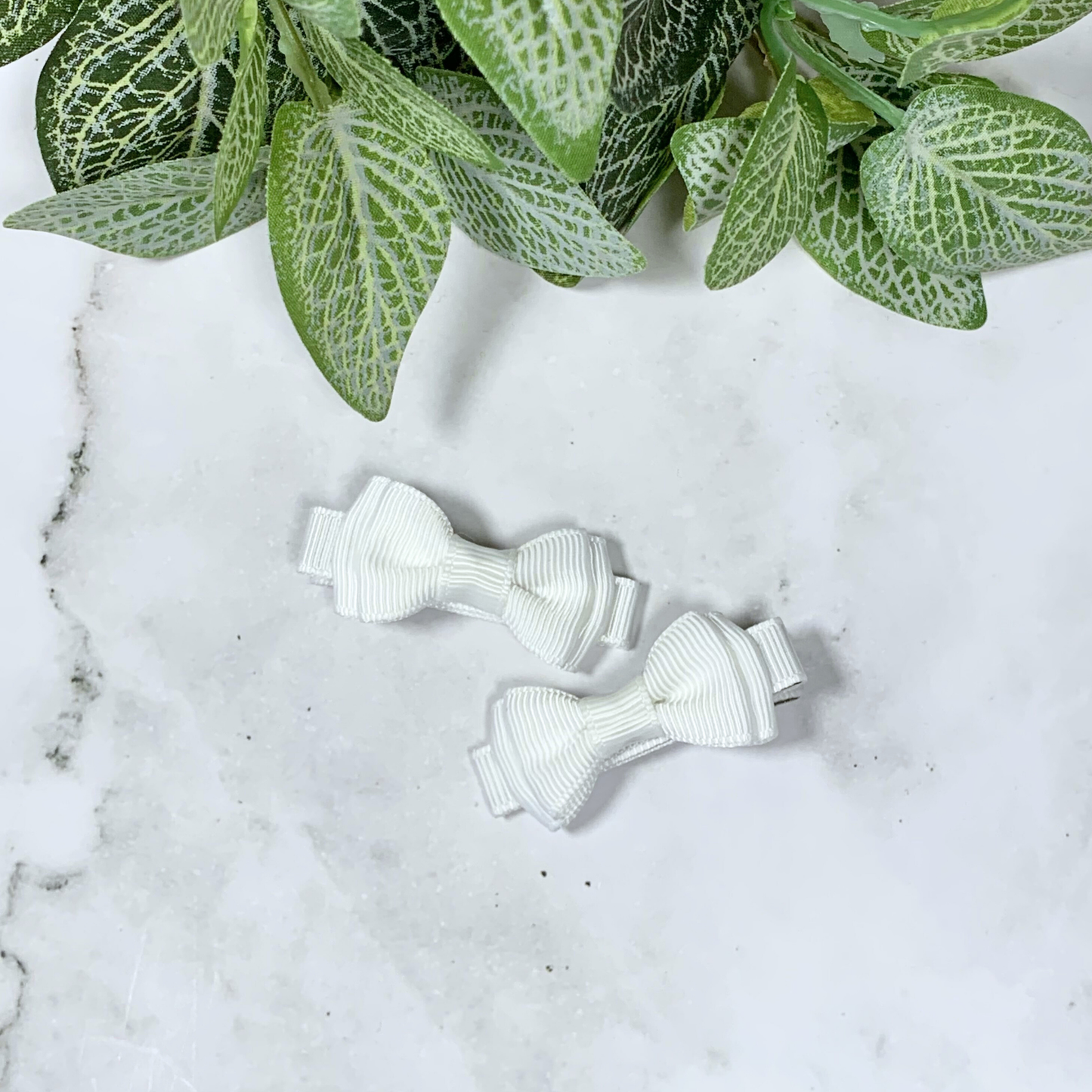 White Mini Layered Bow Hair Clips - set of 2