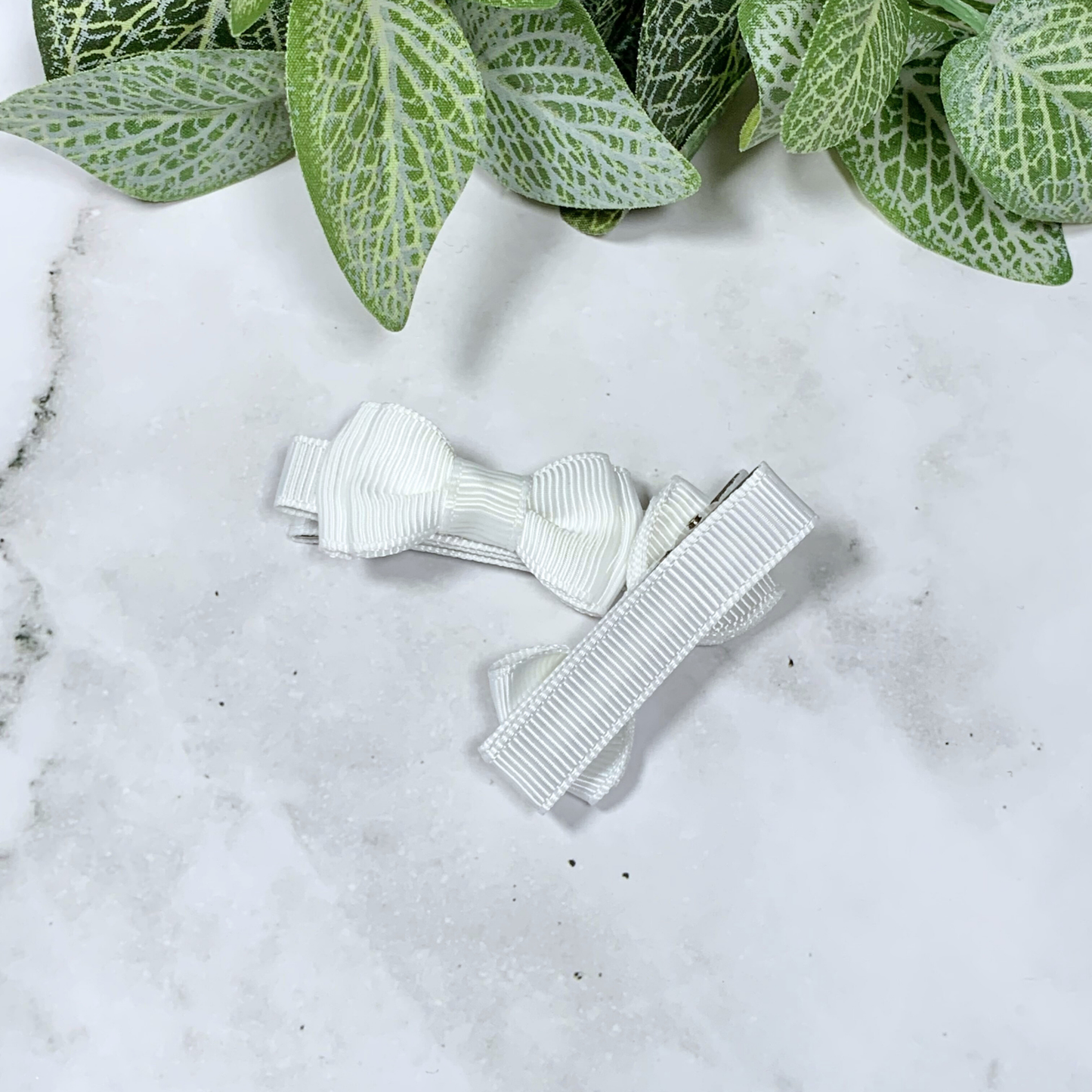White Mini Layered Bow Hair Clips - set of 2
