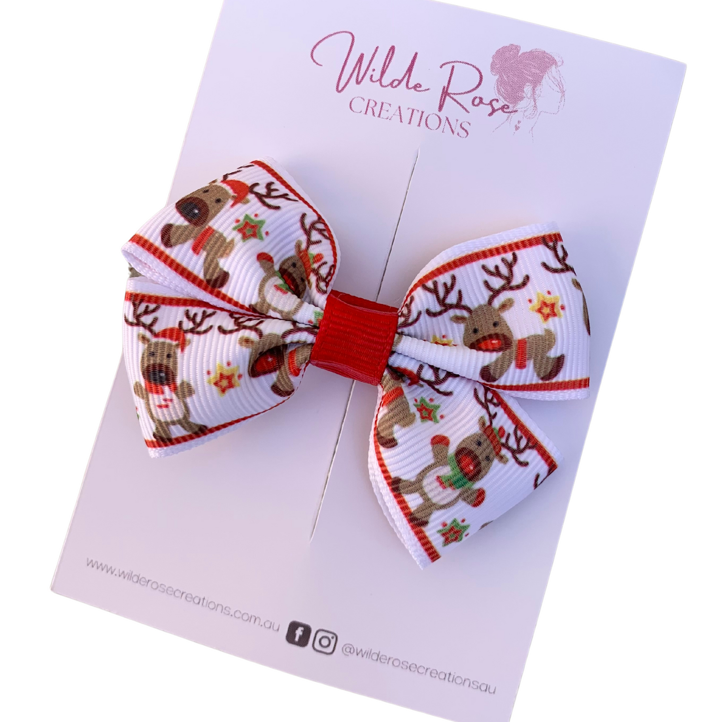 Reindeer Double Bow Hair Clip