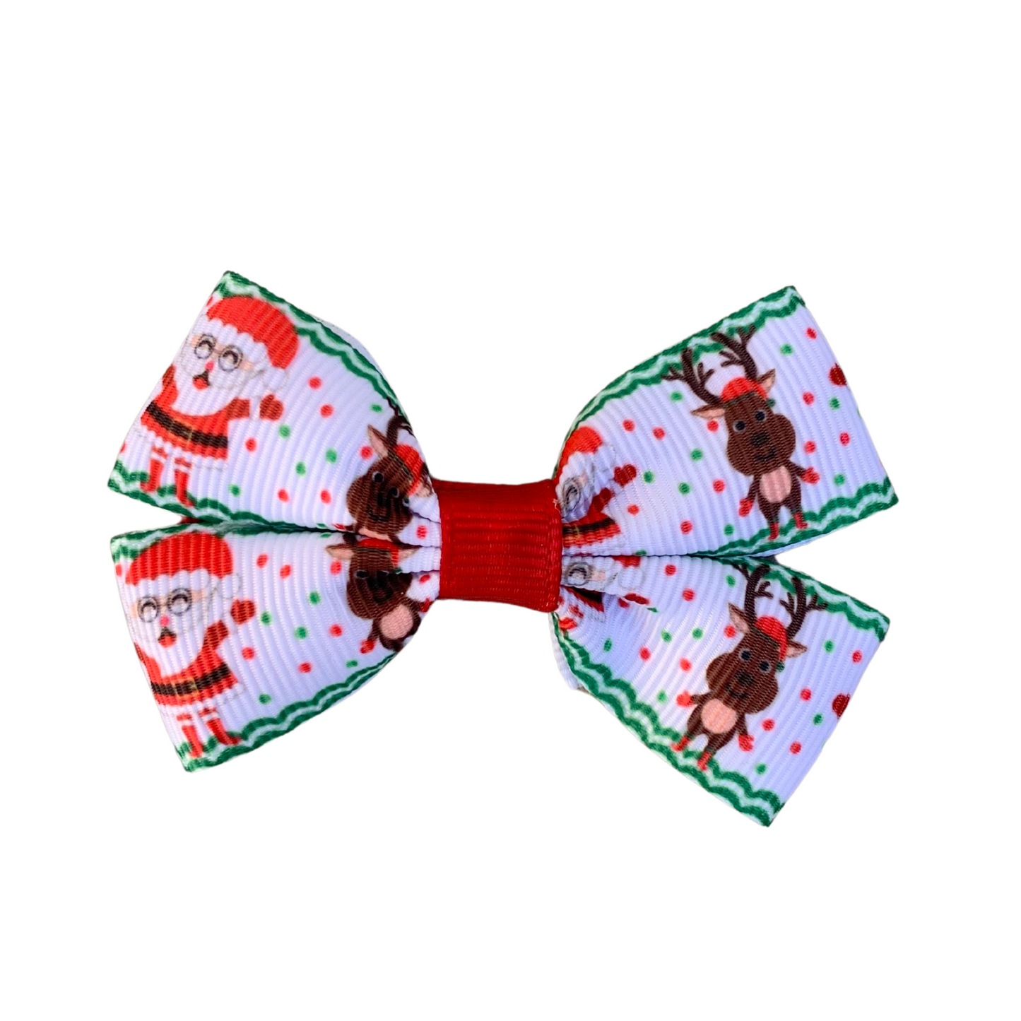 Santa and Reindeer Double Bow Hair Clip