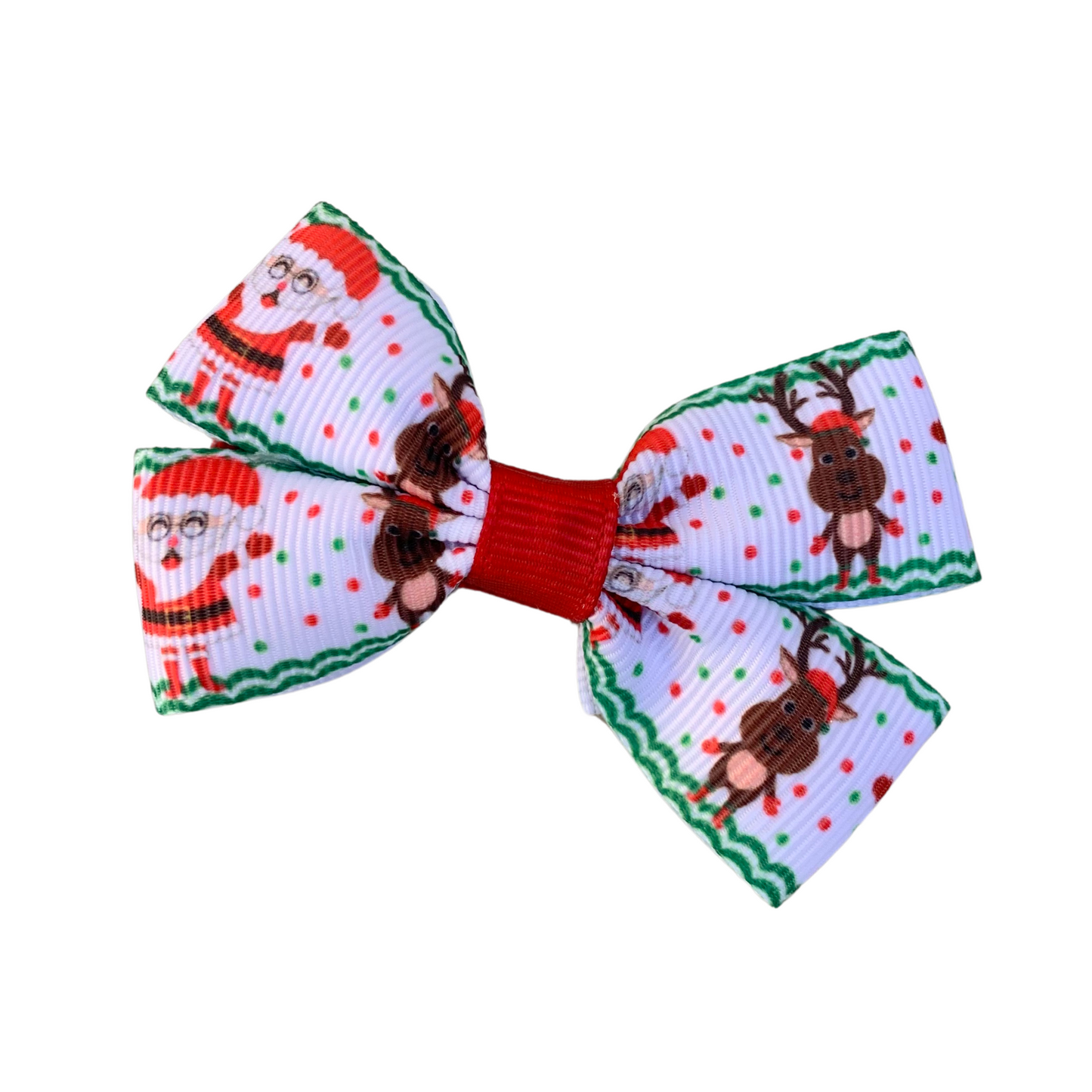 Santa and Reindeer Double Bow Hair Clip