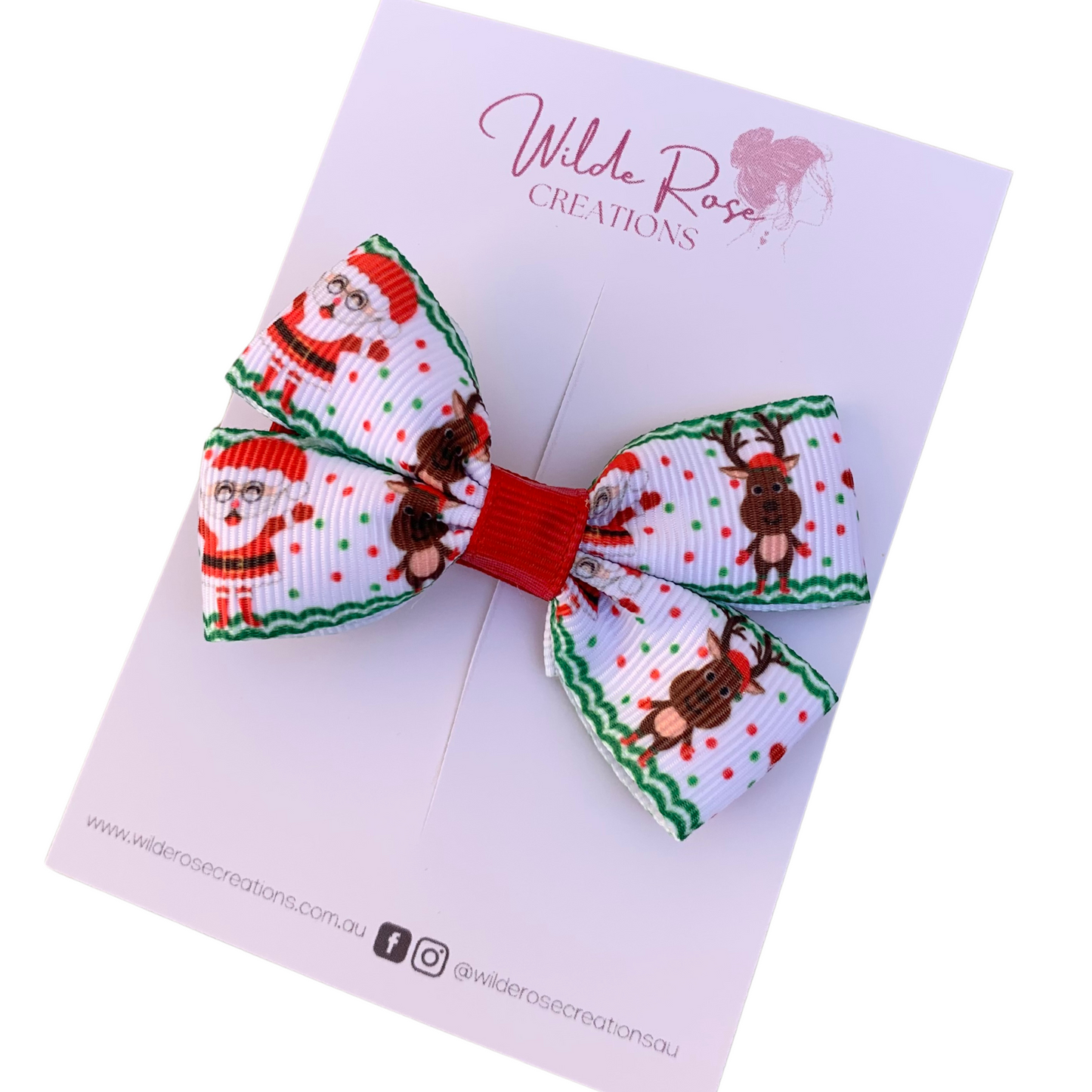 Santa and Reindeer Double Bow Hair Clip