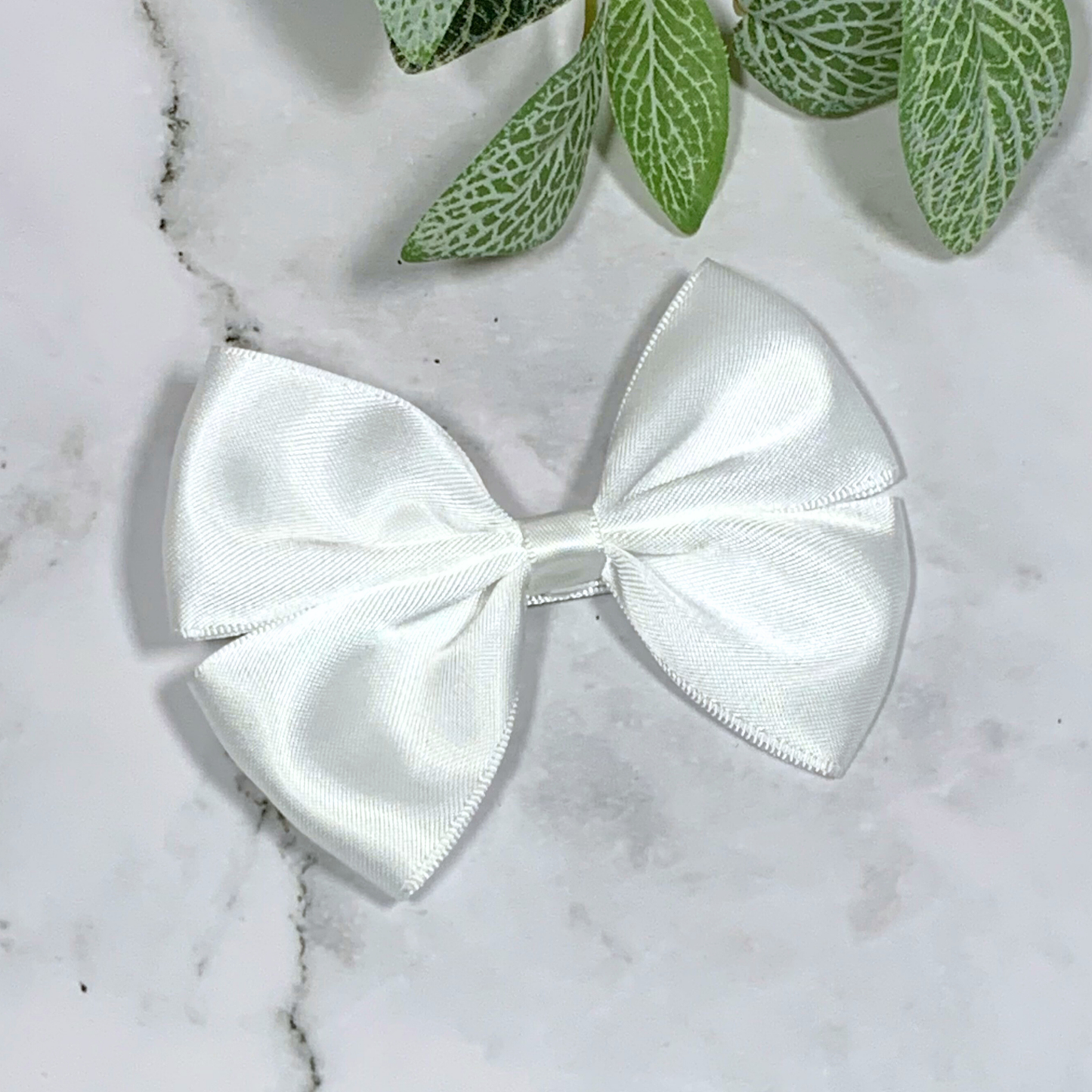 White Satin Medium Bow Hair Clip