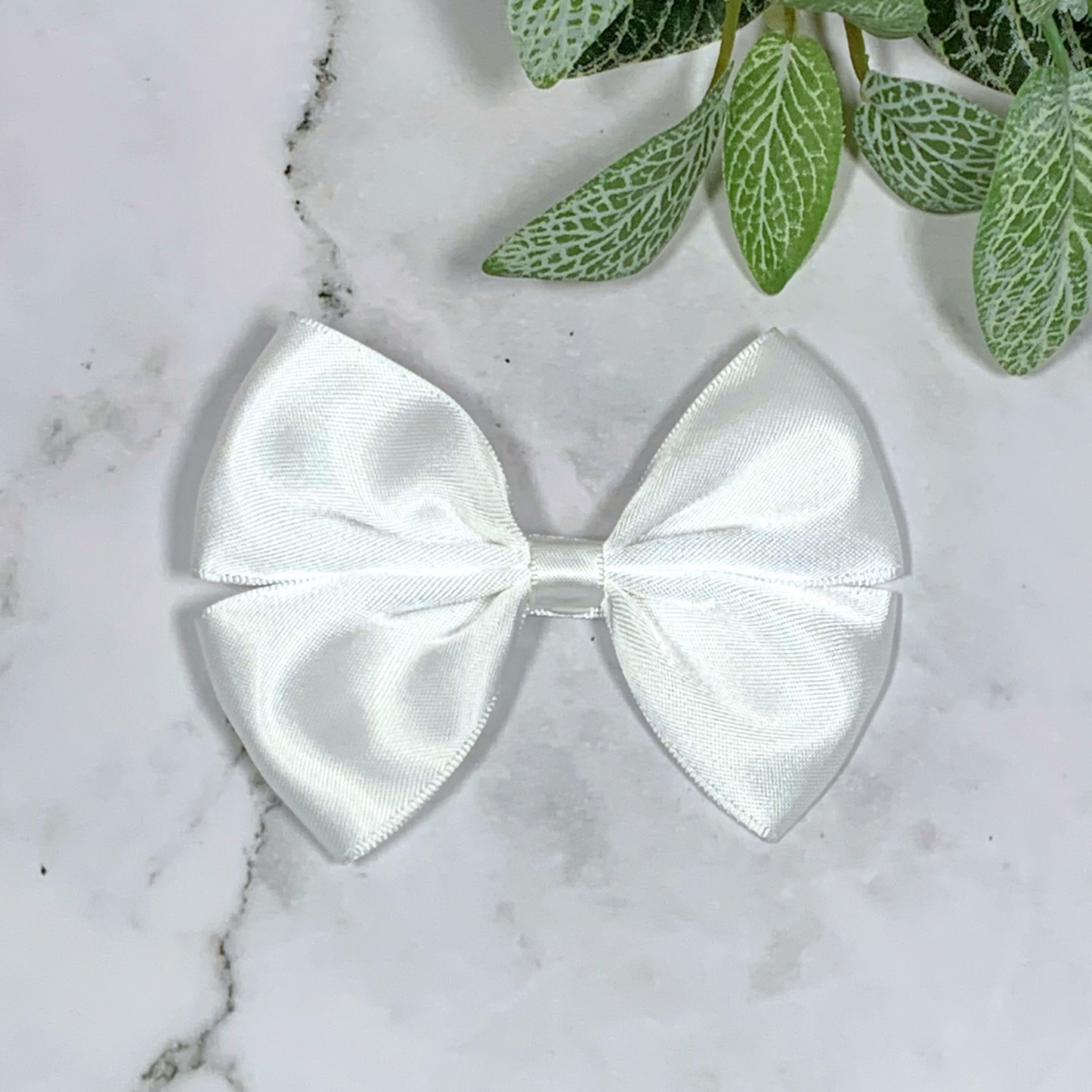 White Satin Medium Bow Hair Clip