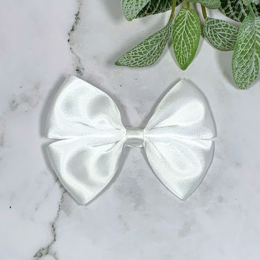 White Satin Medium Bow Hair Clip