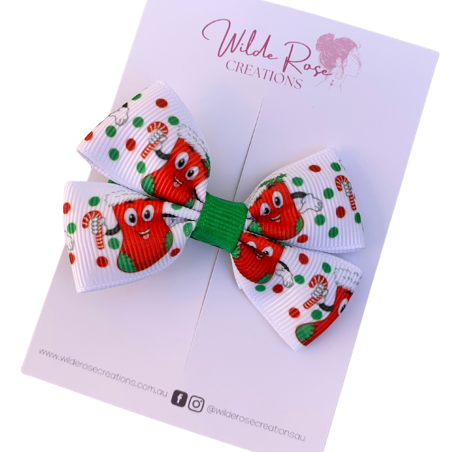 Christmas Stockings Print Double Bow Hair Clip