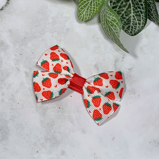 White Strawberry Small Bow Hair Clip