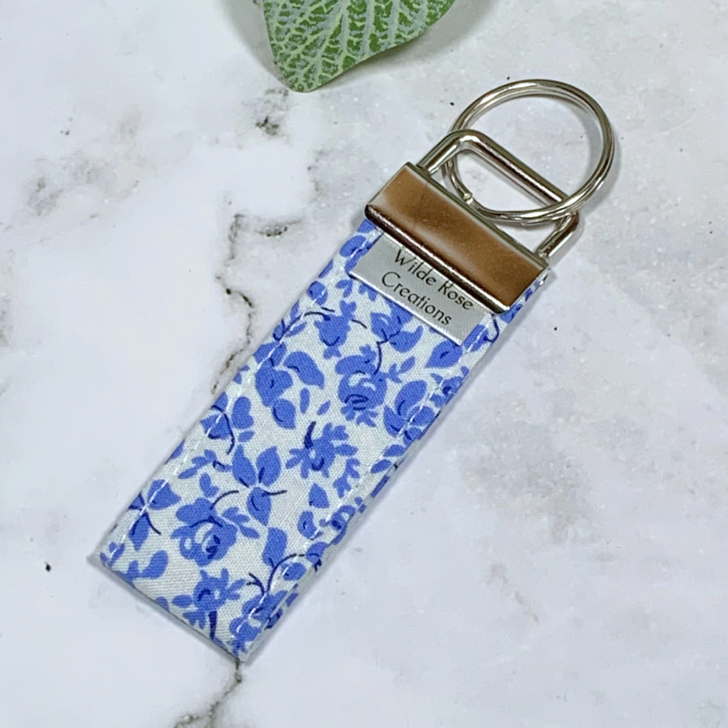 White & Blue Floral Fabric Keyring