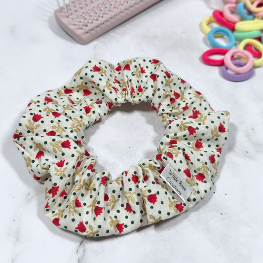 White & Red Floral Regular Scrunchie